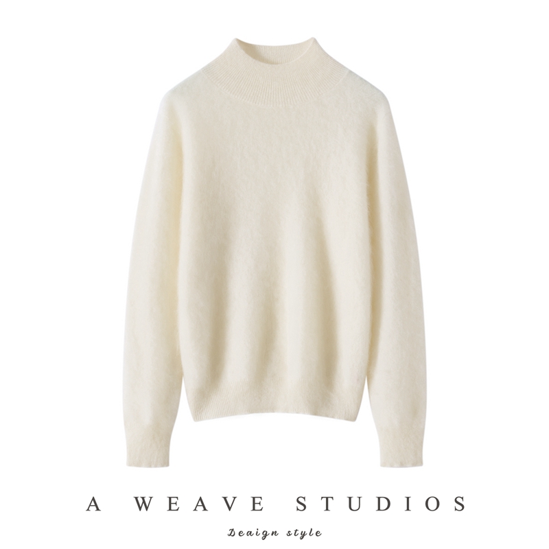 【100%山羊绒拉绒】女半高领纯羊绒衫毛衣软糯显白宽松百搭（240g）