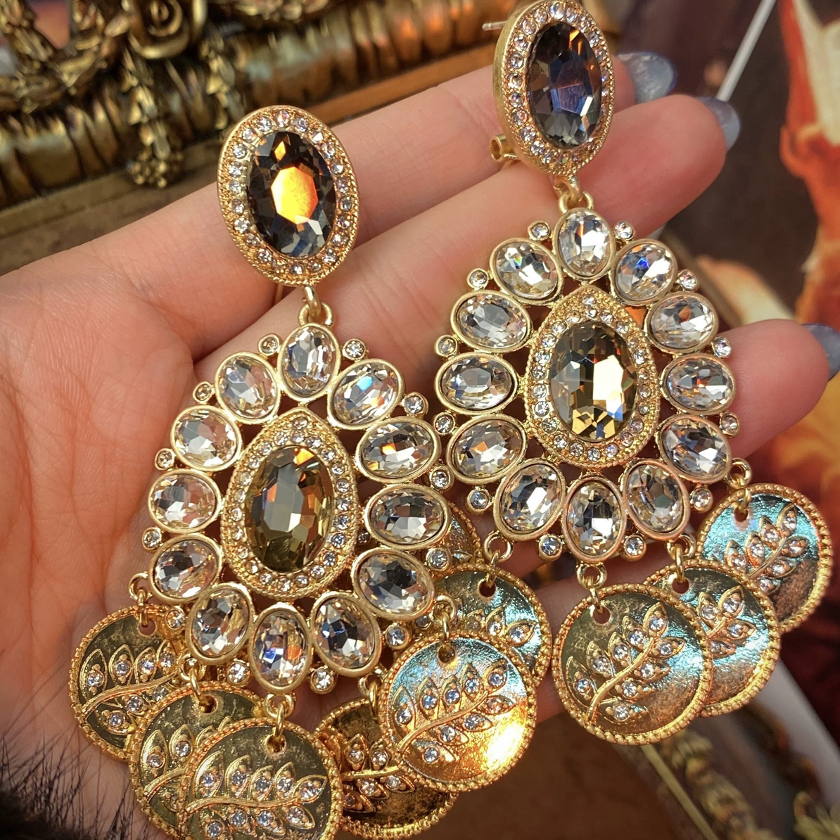 铜合金耳饰 「古堡舞会」华丽!复古宫廷风耳环古币流苏中古夸张耳环