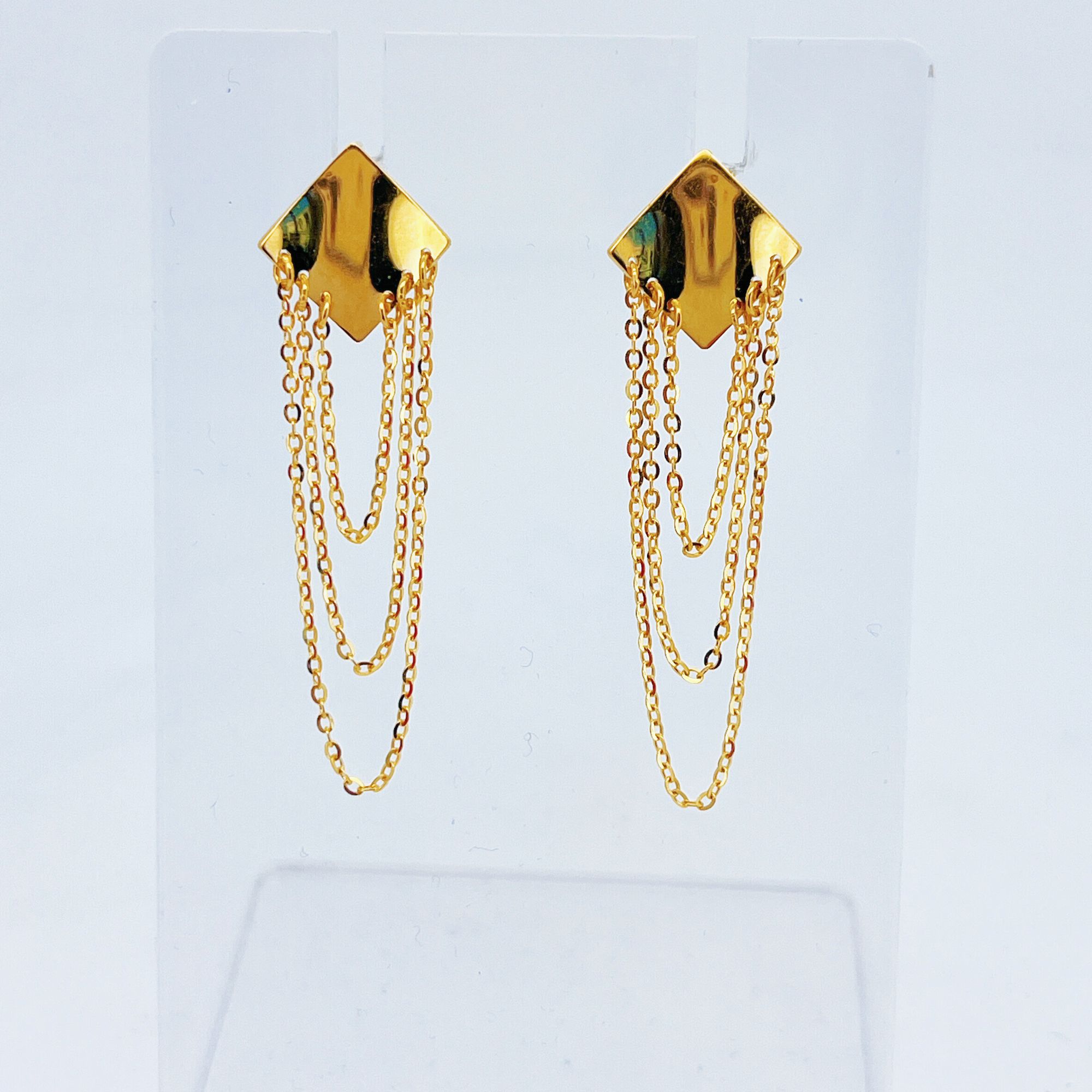 足金999黄金方形流苏耳坠3.38