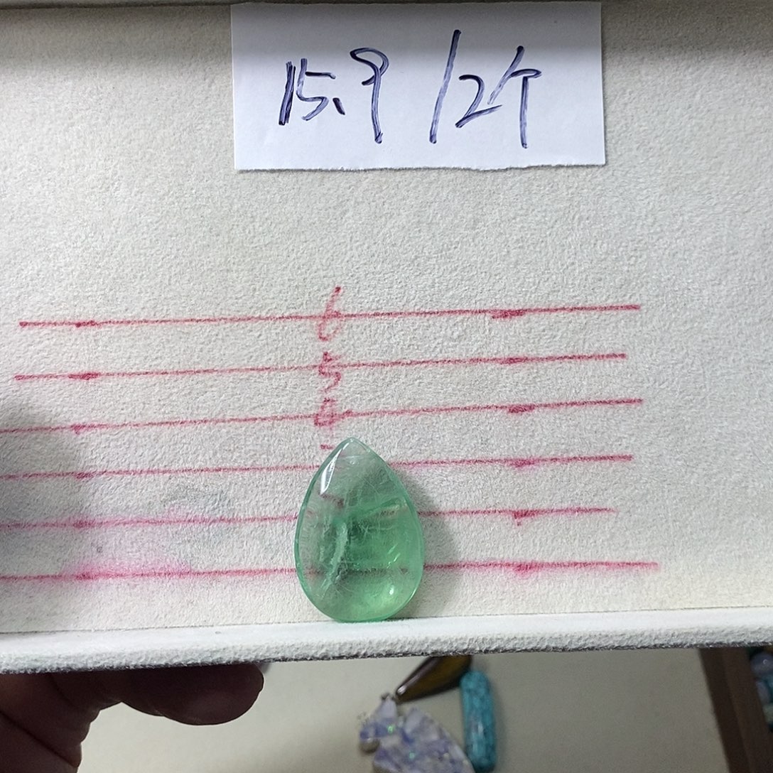 石英质玉未镶嵌，2个，天然绿萤，石水滴吊坠25×35mm，