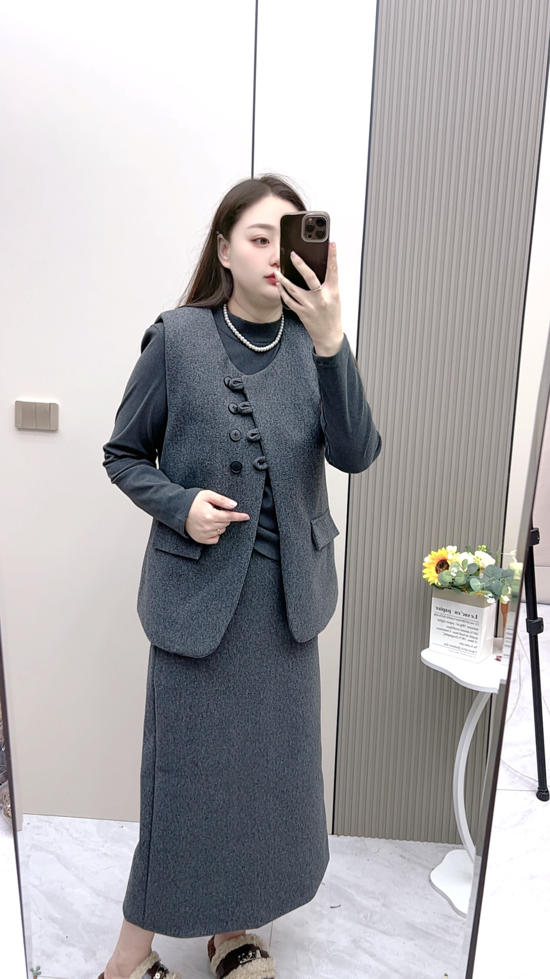 时尚呢子马甲半身裙德绒打底套装休闲时尚百搭洋气套装大码女装N