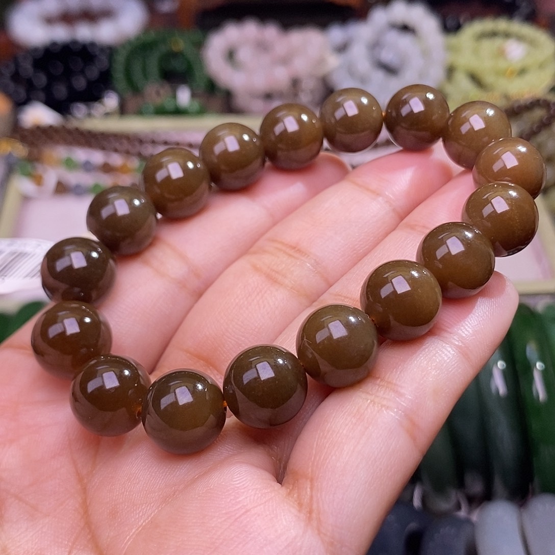 和田玉未镶嵌颈饰且末糖料约12mm手串