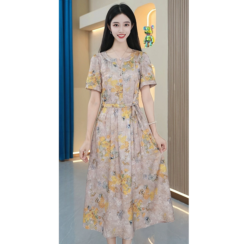 【KL-X189】2025夏季气质修身显瘦优雅碎花女装连衣裙大码洋气女