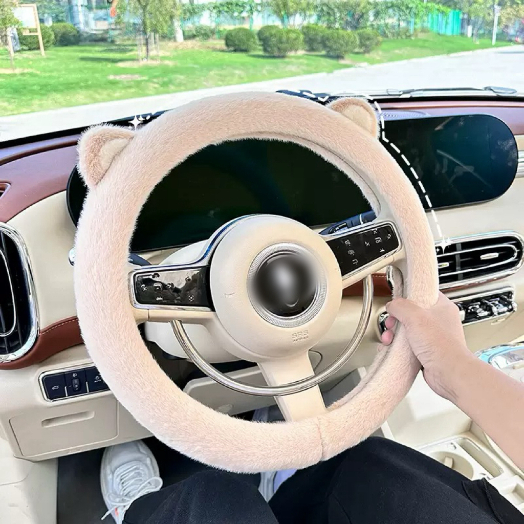 卡通可爱猫耳朵汽车方向盘套冬季欧貂毛绒车用防冻保暖方向盘把套