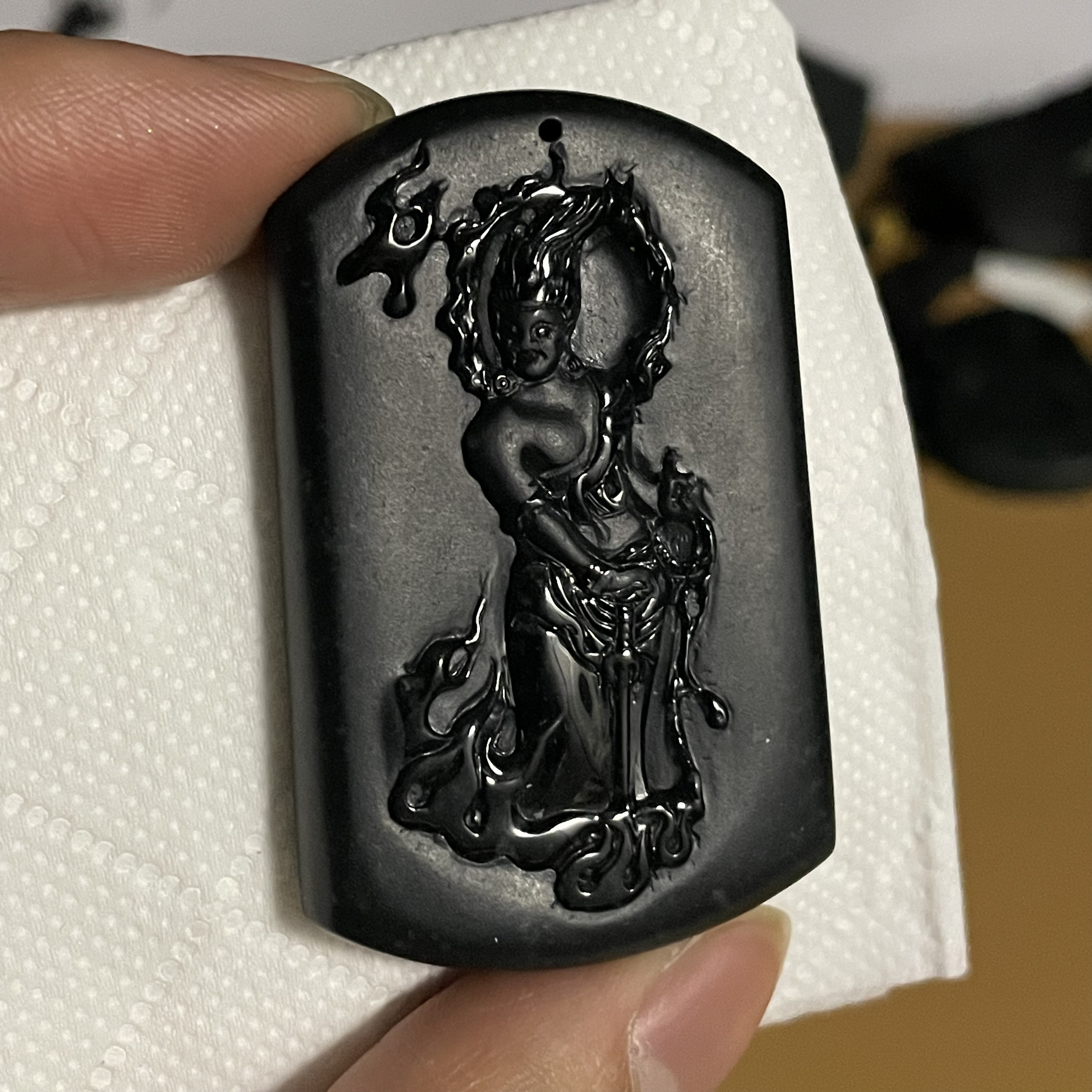 天然翡翠a货 不动明王玉坠n3