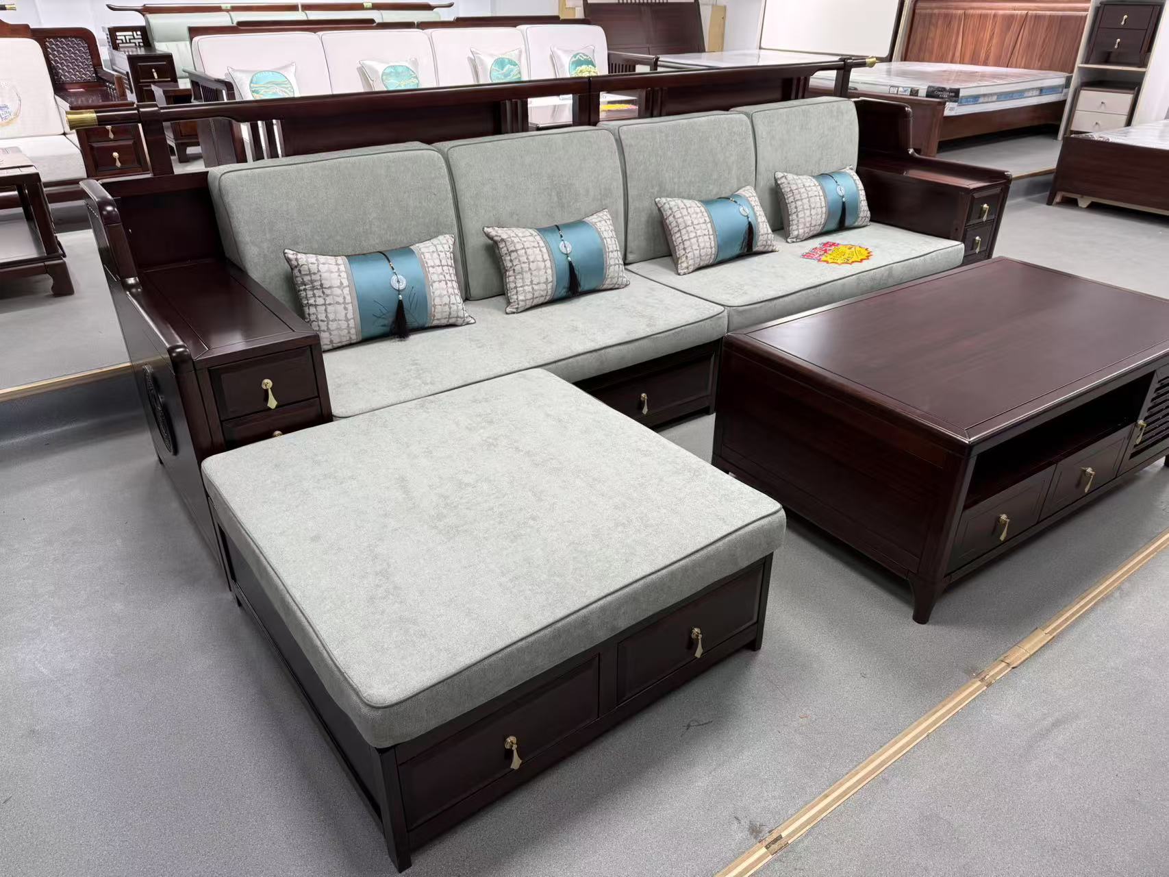 新中式黑檀拐角沙发