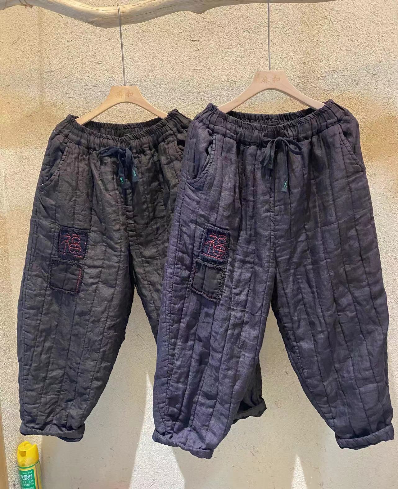 亚麻炒色 刺绣贴布福棉裤 25399