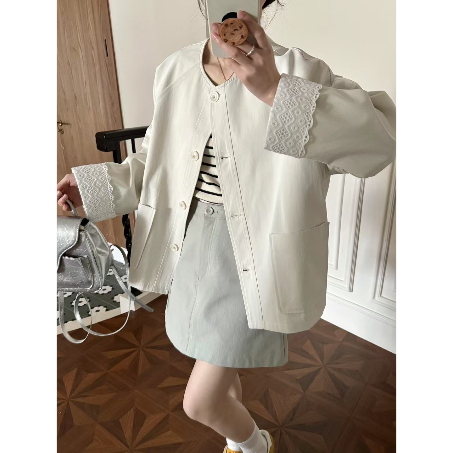 春上新!【奈见】韩版百搭圆领单排扣短  25S320#  SYYY短外套