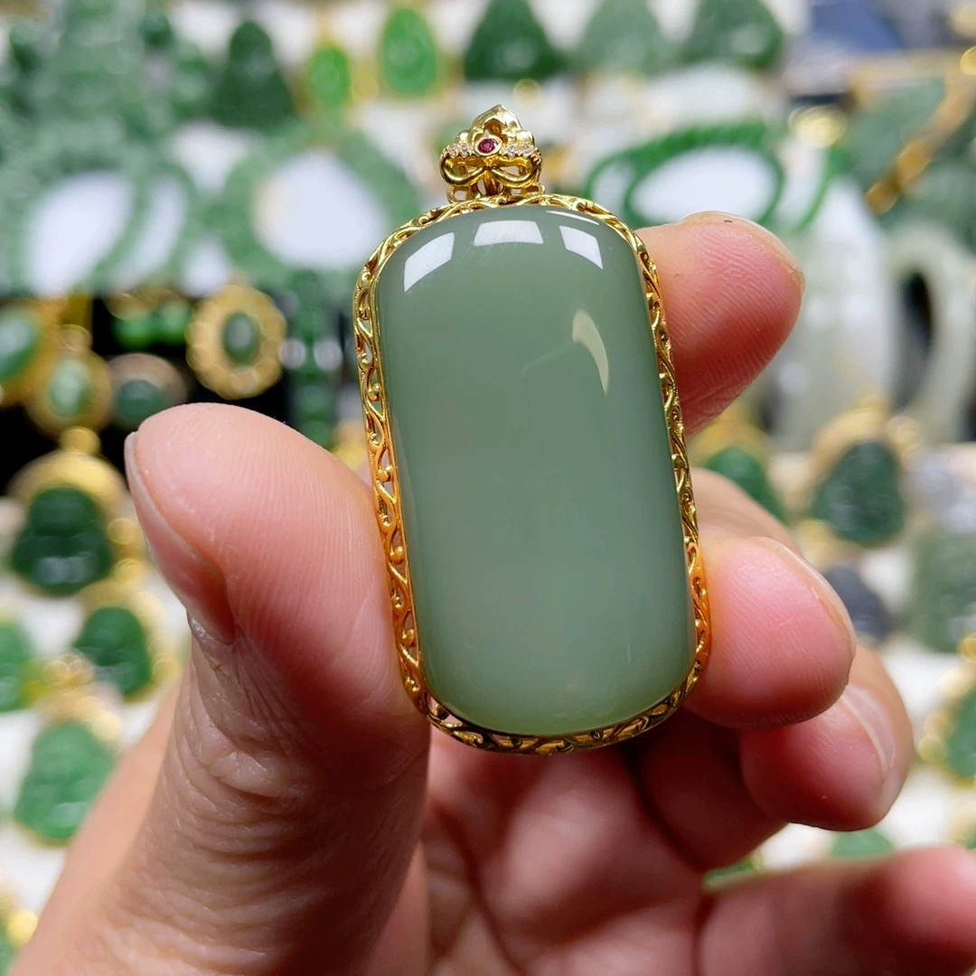 猴教授珠宝18k纯天然俄料碧玉无事牌吊坠女士吊坠