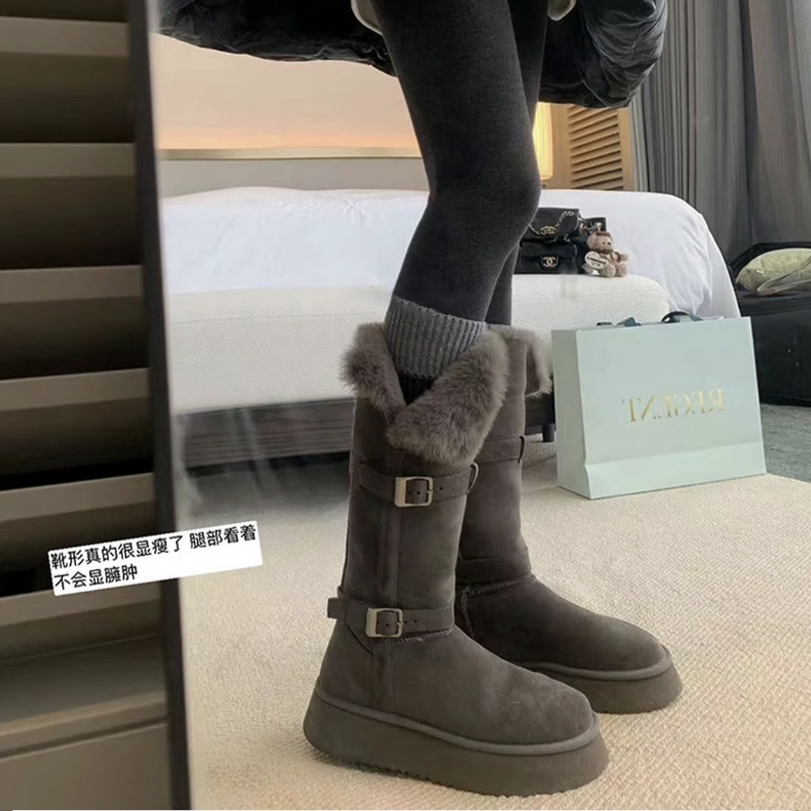 保暖厚底时尚雪地靴2025冬季新款搭扣中筒女加厚棉鞋