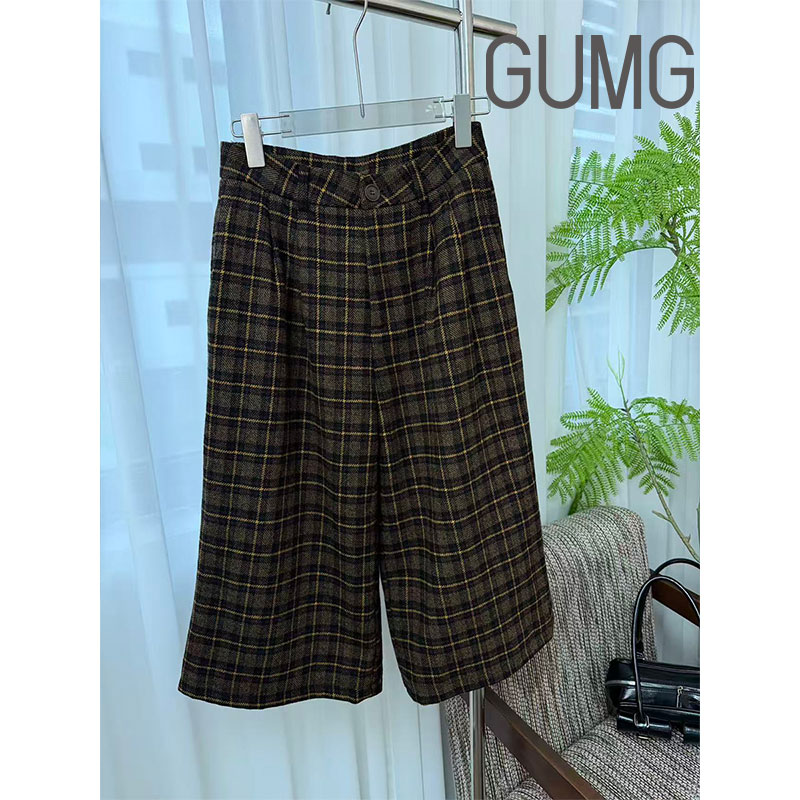 【女装优选】GUMG-港风黄色格纹七分裤GM20501