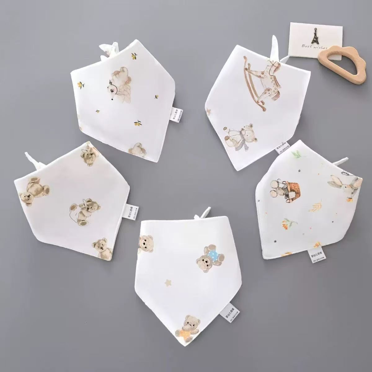 婴儿口水巾男女宝宝三角巾纯棉防水围兜新生儿超柔双按扣围嘴围巾