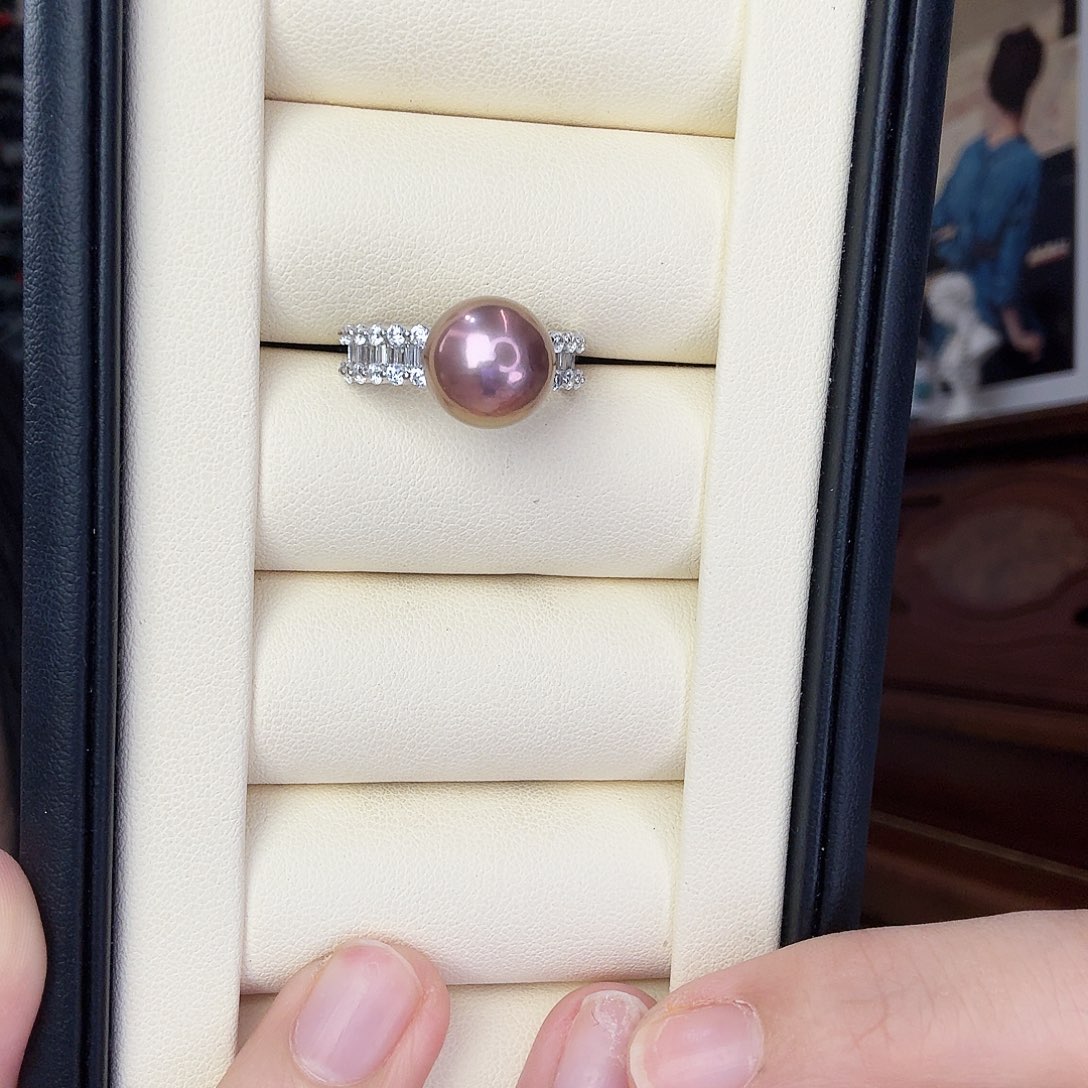 淡水珍珠戒指银S925镶嵌格调1紫珠戒指sgys