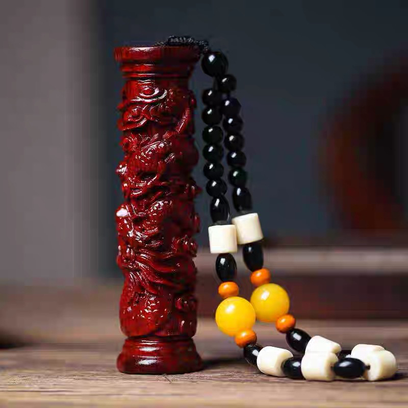 高端赞比亚小叶紫檀手把件龙柱