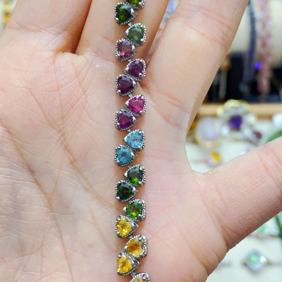 碧玺手链银S925镶嵌手链