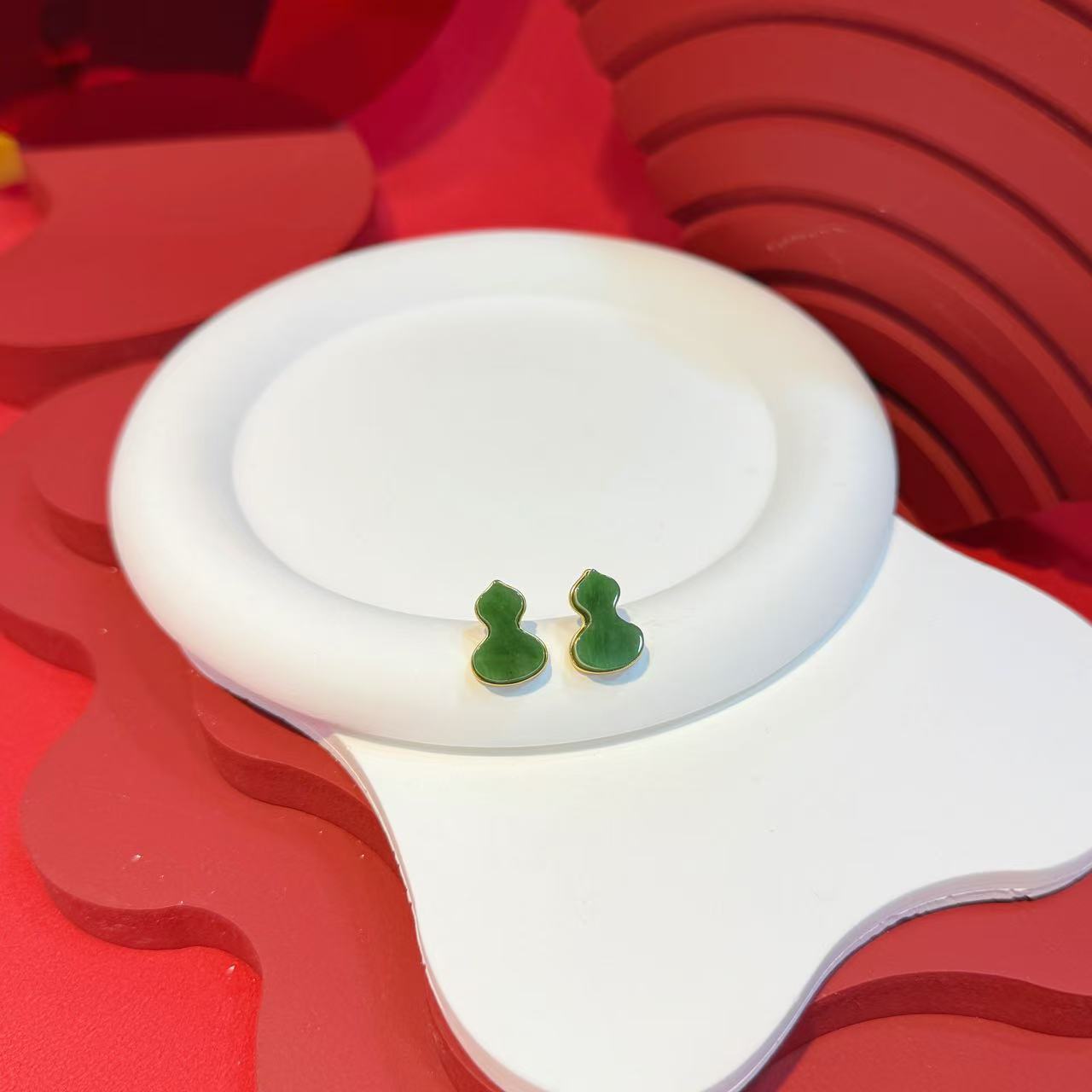 S925银镶嵌10*15mm碧玉葫芦耳针HNZ11706