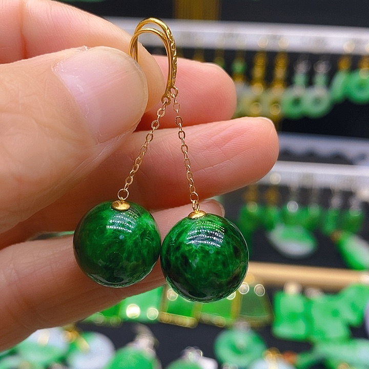 翡翠耳饰18K金镶嵌耳坠