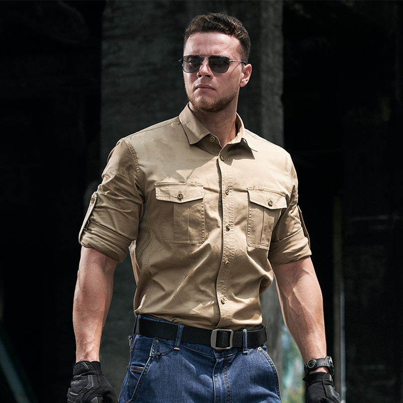 【龙牙】三代隐锐水洗工装长袖衬衫弹力男士翻领复古休闲衬衫百搭