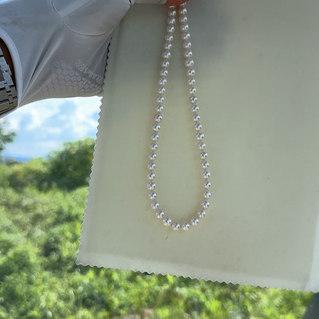 淡水珍珠银S925镶嵌颈饰7-8无核极光镜面炫彩白亮
