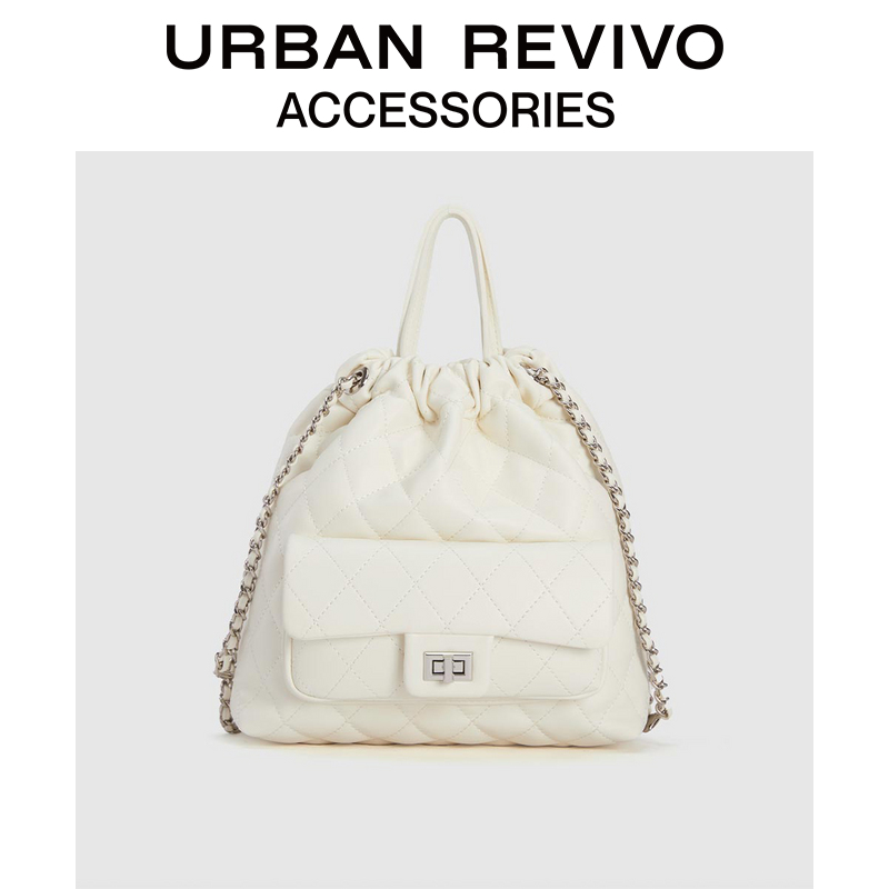 URBAN REVIVO秋季新款女士法式菱格纹双肩包UAWB40315