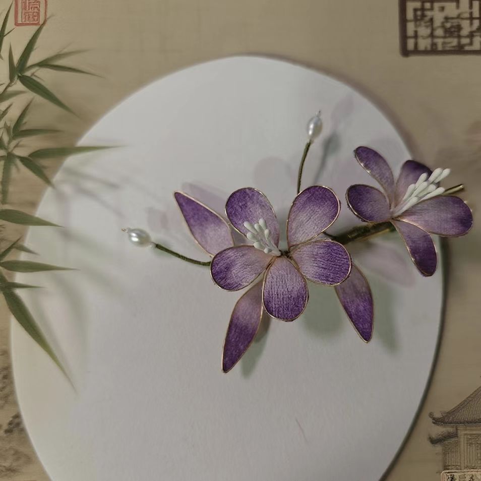【云鬓花颜阁绒面发夹】雪萦紫花非遗生蚕丝绒面新中式爆款发夹A124