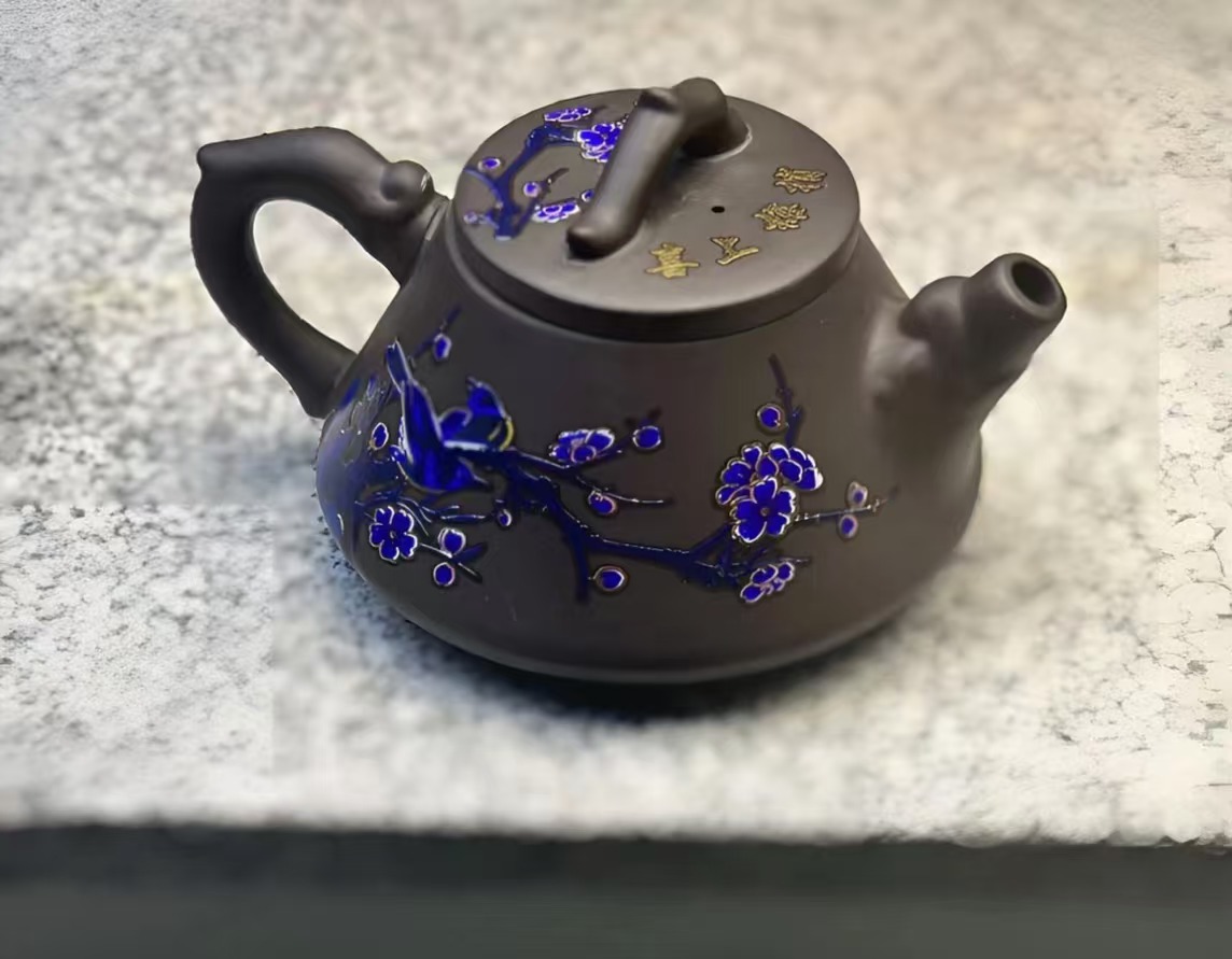 精品手工紫泥鹊上枝头凤鸣变色石瓢壶D2