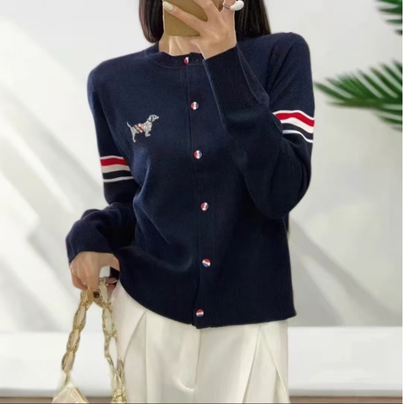 【法式烫钻小狗羊毛长袖】春秋季新款针织开衫长袖百搭