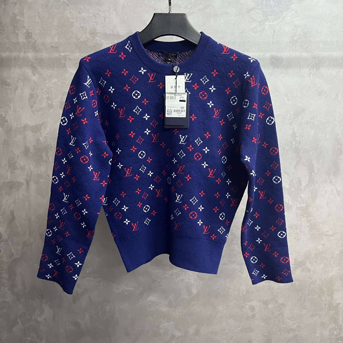 未使用 LouisVuitton/路易威登 蓝色Logo图案提花圆领长袖毛衣/m