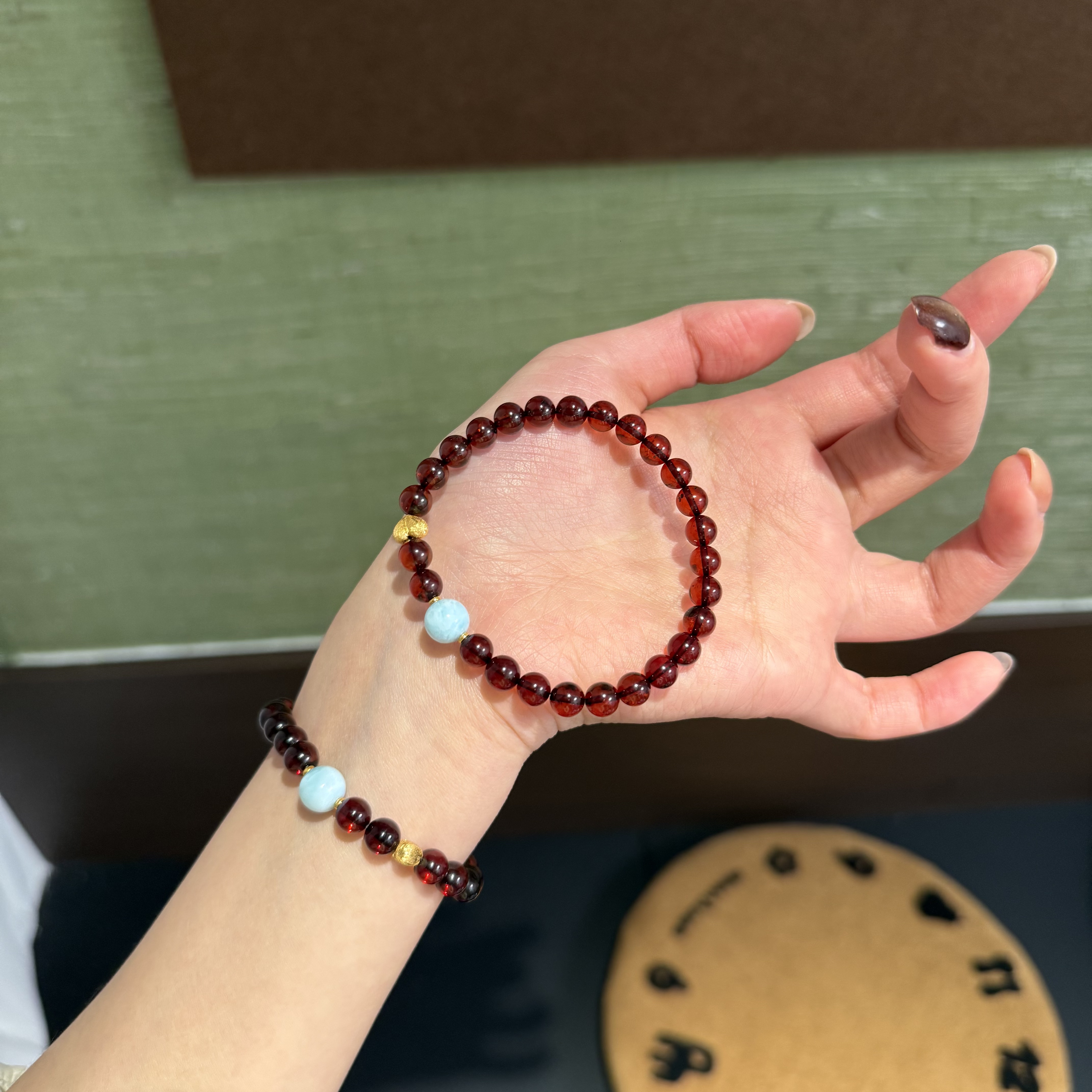 YE*酒红浅雾*天然海纹石血珀手串 多样性发其一