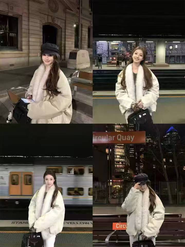 长袖毛领冬季厚款宽松型毛毛外套