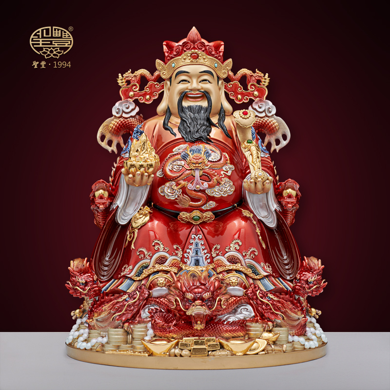 圣丰造像黄铜财神爷九龙财神到家用元宝财神爷铜像开业摆件定制