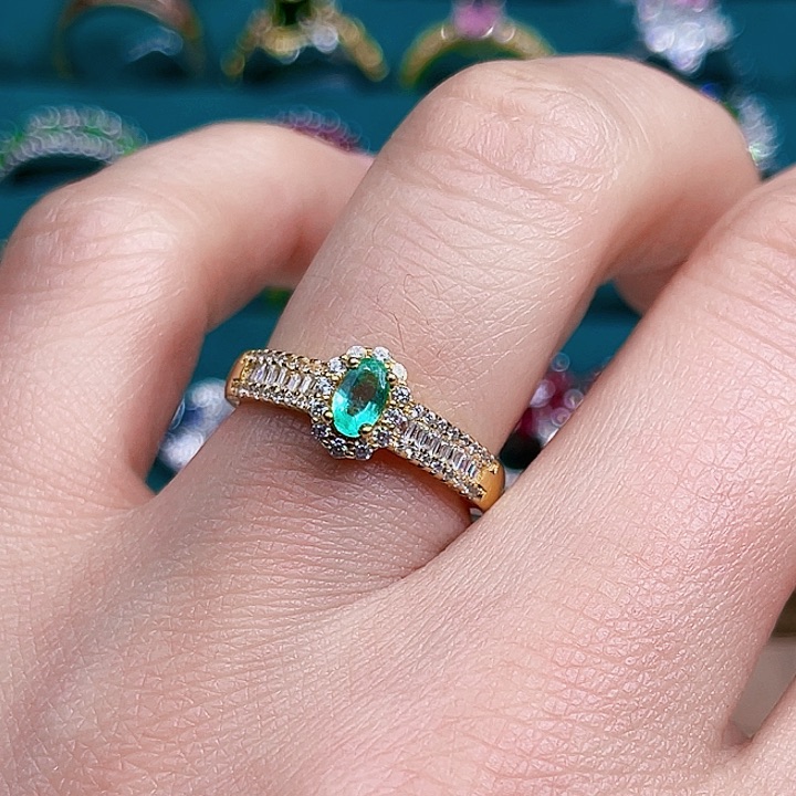 祖母绿戒指银S925镶嵌