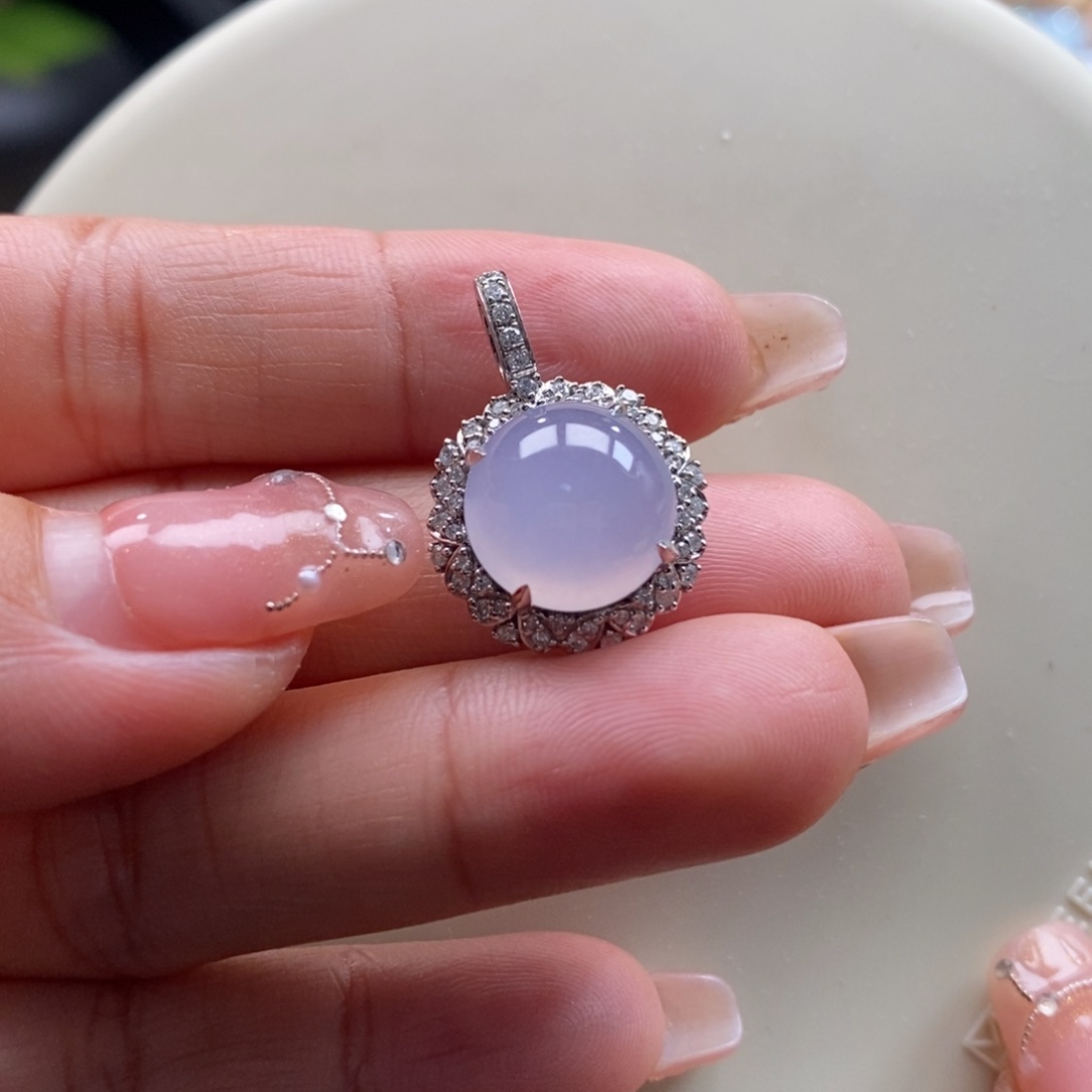 翡翠吊坠(不含链)18K金镶嵌翡翠冰粉旦面吊坠