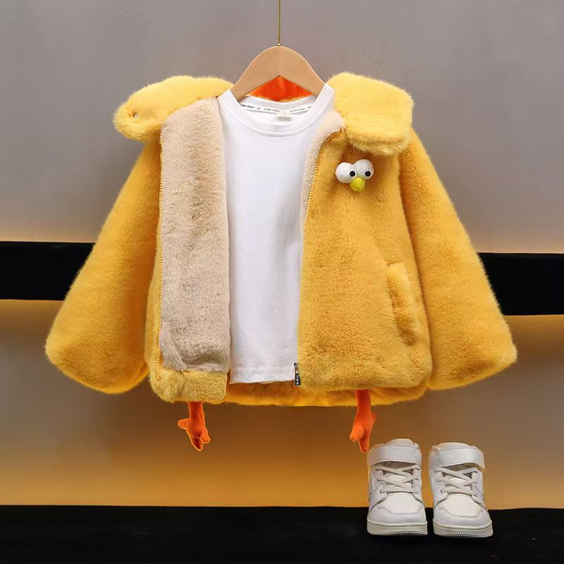 G47男女童黄色小鸭秋冬加绒加厚外套