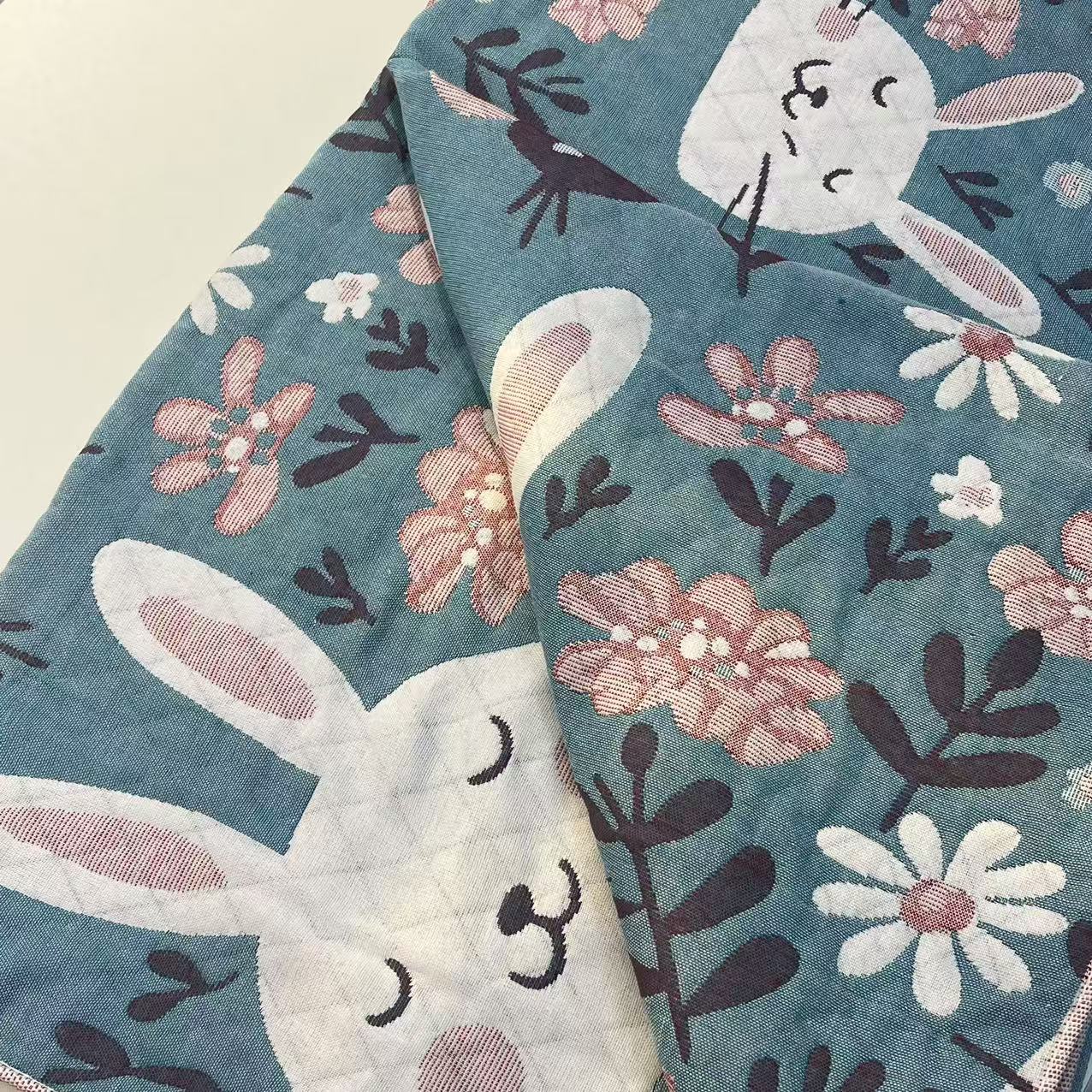 【盖毯】四季通用多层纱布150*200cm 蓝色小兔