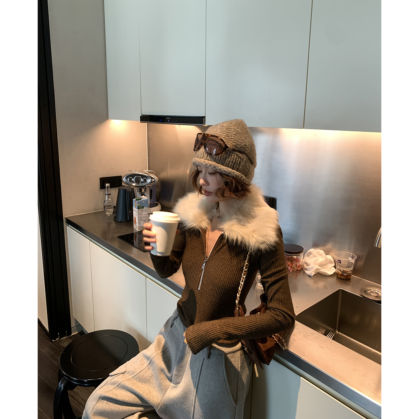 【巴恩少女】可拆卸POLO毛领针织打底衫4667