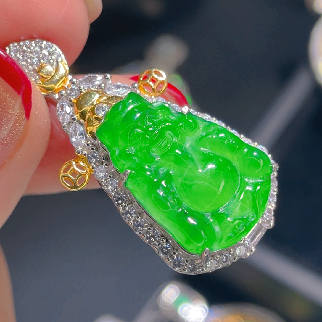 翡翠吊坠(不含链)银S925镶嵌