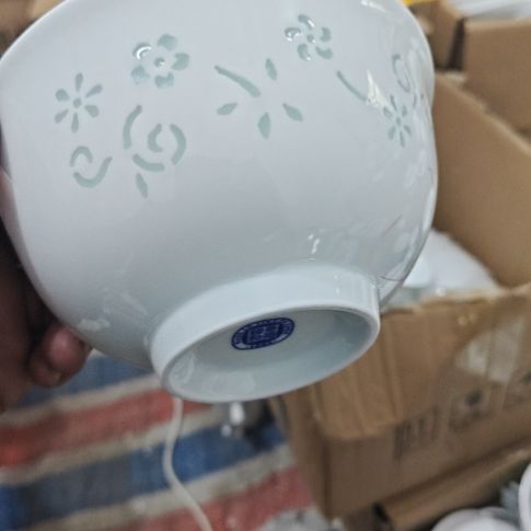瓷玲珑青色6寸面碗10个微瑕疵