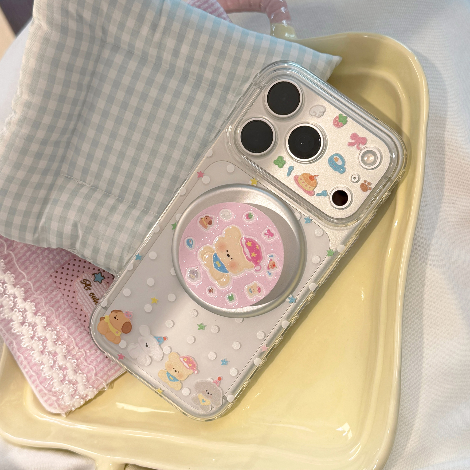 小波点睡帽黄油小熊磁吸支架适用苹果17pro手机壳iPhone16pro/15p