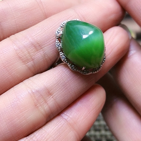 和田玉戒指银S925镶嵌