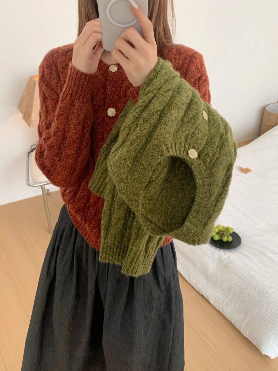 【素简.600135】2025秋冬新款亲肤蜜熊姣花开衫女装上新针织衫