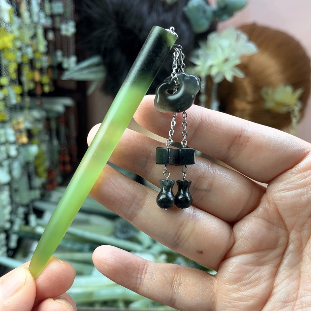 蛇纹石玉发饰未镶嵌长度11厘米左右