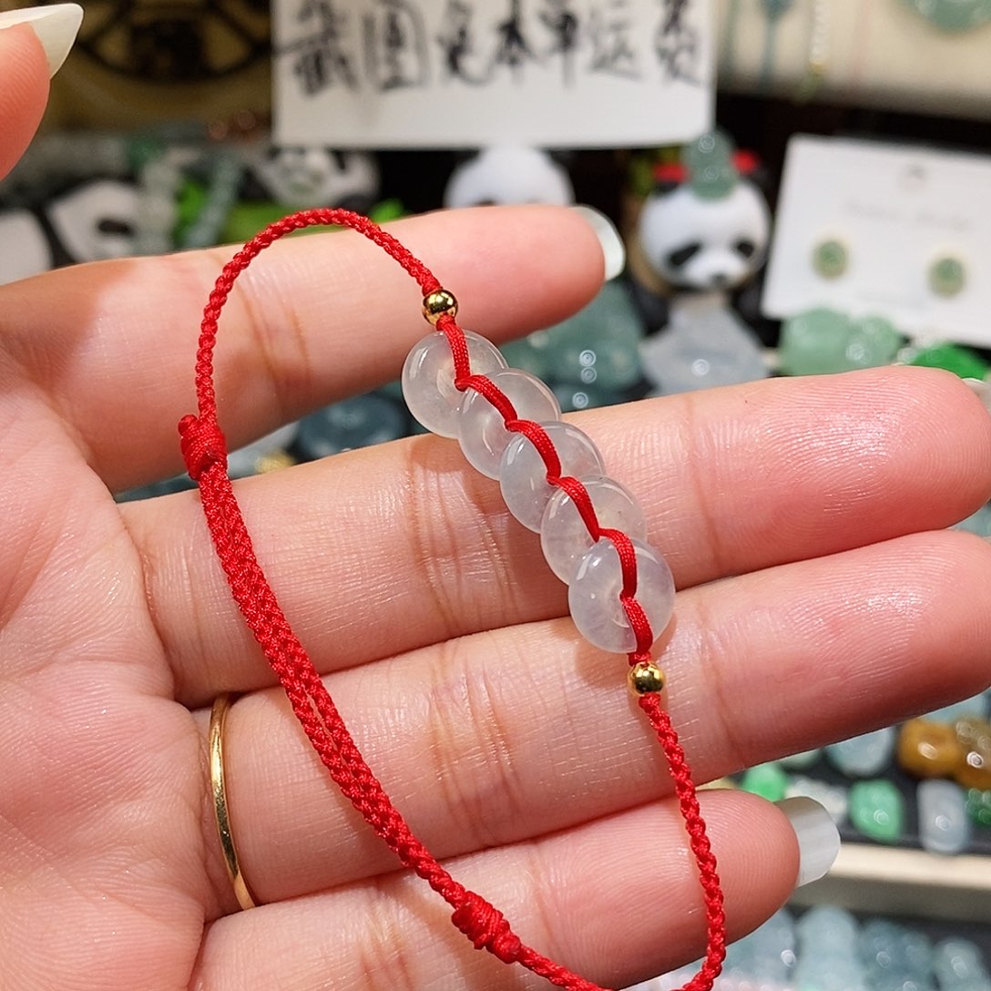 翡翠未镶嵌颈饰五帝钱红绳15