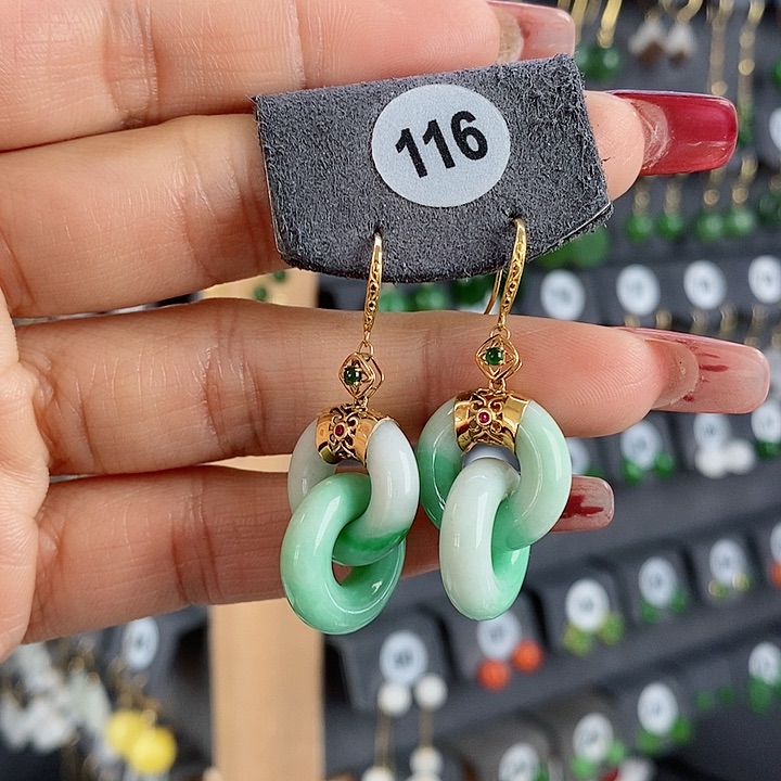 翡翠耳饰18K金镶嵌耳饰