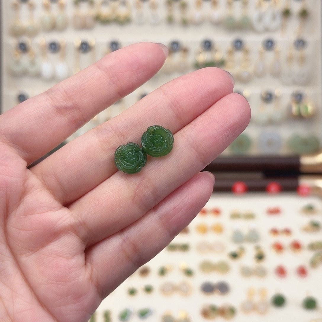 银S925镶嵌和田玉耳饰