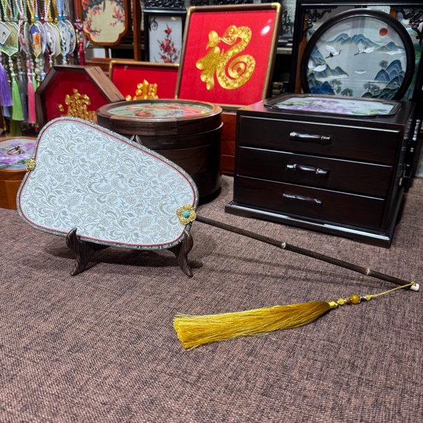 织锦长焦扇14×49cm