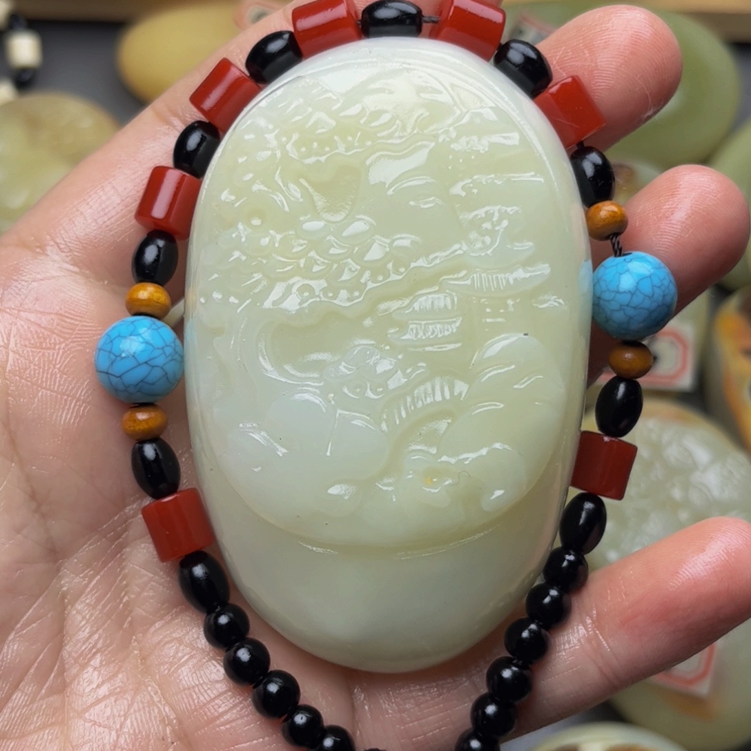 石材方解石手把件山水