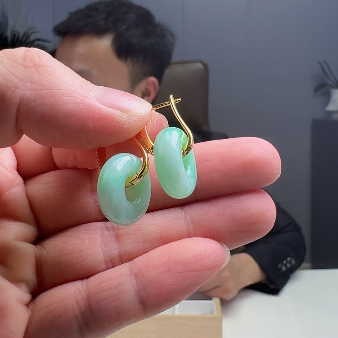 翡翠耳饰银S925镶嵌天然