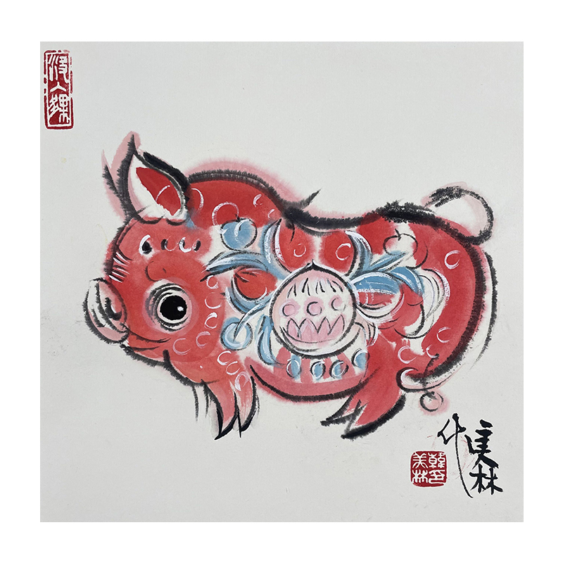 a-2132韩美林生肖猪卡纸38*38cm