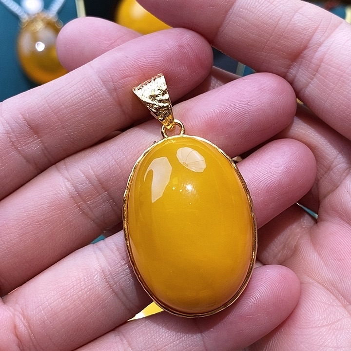 蜜蜡颈饰银S925镀金镶嵌